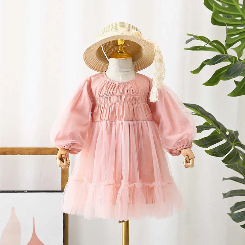 Robe de printemps solide pour filles pour enfants froncé princesse lolita bébé tout-petits vêtements d'anniversaire 210529