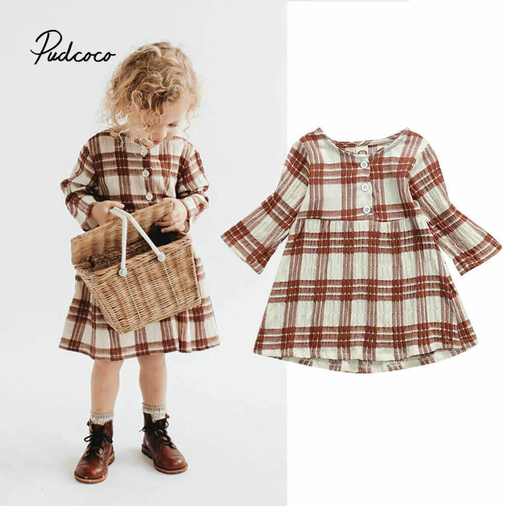 pudcoco High quality Toddler Kids Baby Girls Party Dress A-Line Tutu Plaid Gril Dress Summer Dress For Female Vestido Q0716