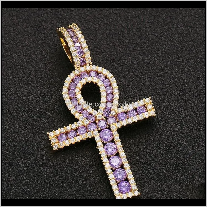 ankh cross pendant gold silver copper material iced zircon egyptian key of life pendant necklace men women hiphop jewelry 98 u2
