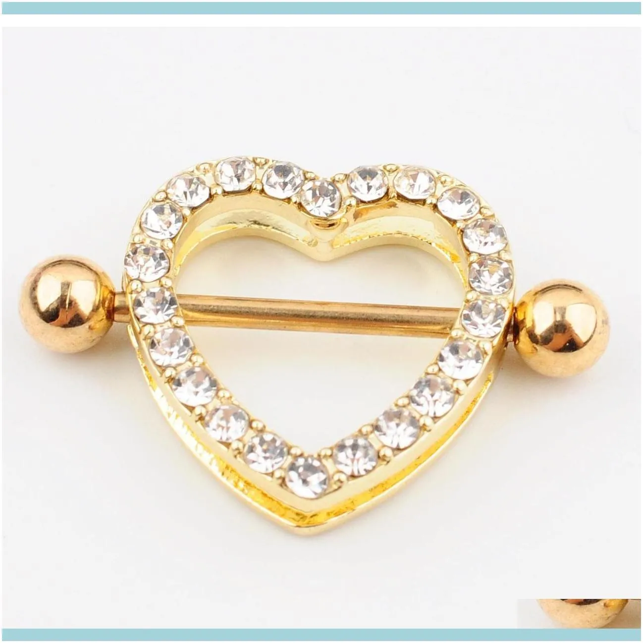 D0985 (5 Colors ) Nice Stone Heart Style Nipple Ring Piercing Jewelry 20 Pcs Pink Color Stone Drop Piercing Body Jewelry Shipping