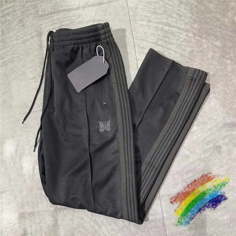 Pantalons pour hommes Aiguilles Hommes Femmes 1: 1 Haute Qualité Brodé Papillon Logo AWGE Pantalon De Survêtement Noir Pantalon Droit