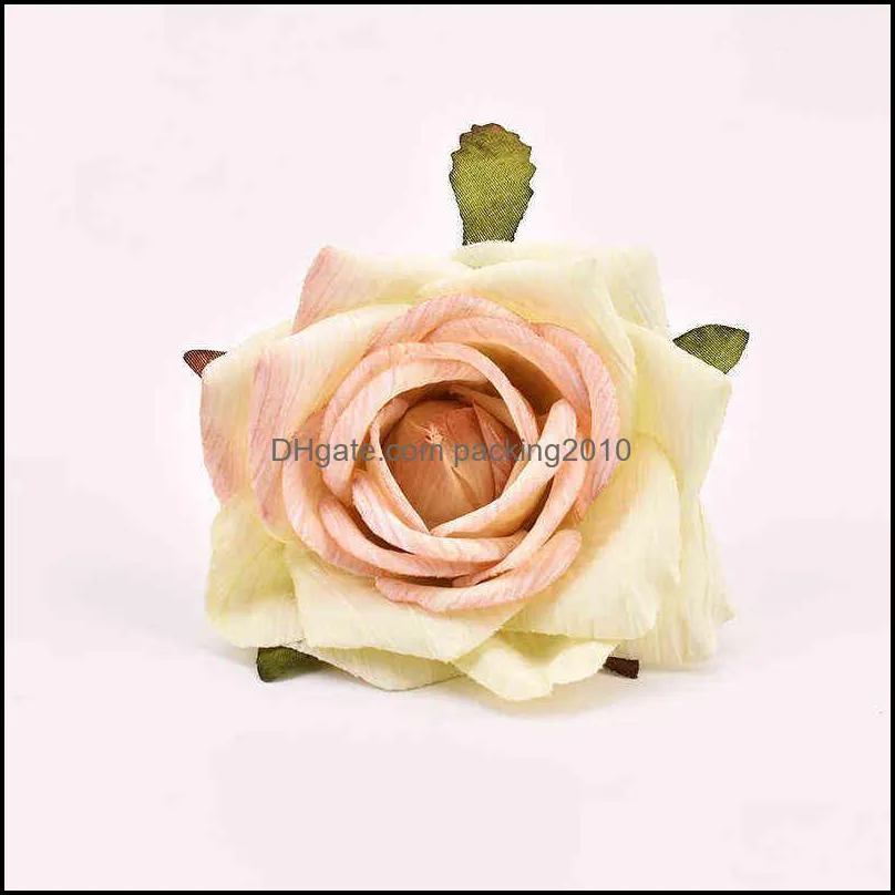 30pcs 6cm Oil painting vintage Rose Artificial Silk Flower Heads Wedding Decoration DIY Wreath Scrapbooking Craft Fake Flowers 220110