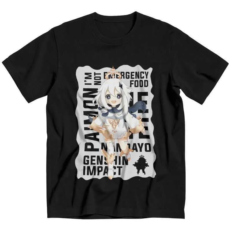 겐신 충격 Paimon 4 T 셔츠 Homme Cotton Tees 일본 애니메이션 게임 Tshirt 짧은 슬리브 인쇄 티셔츠 상인 Y0901