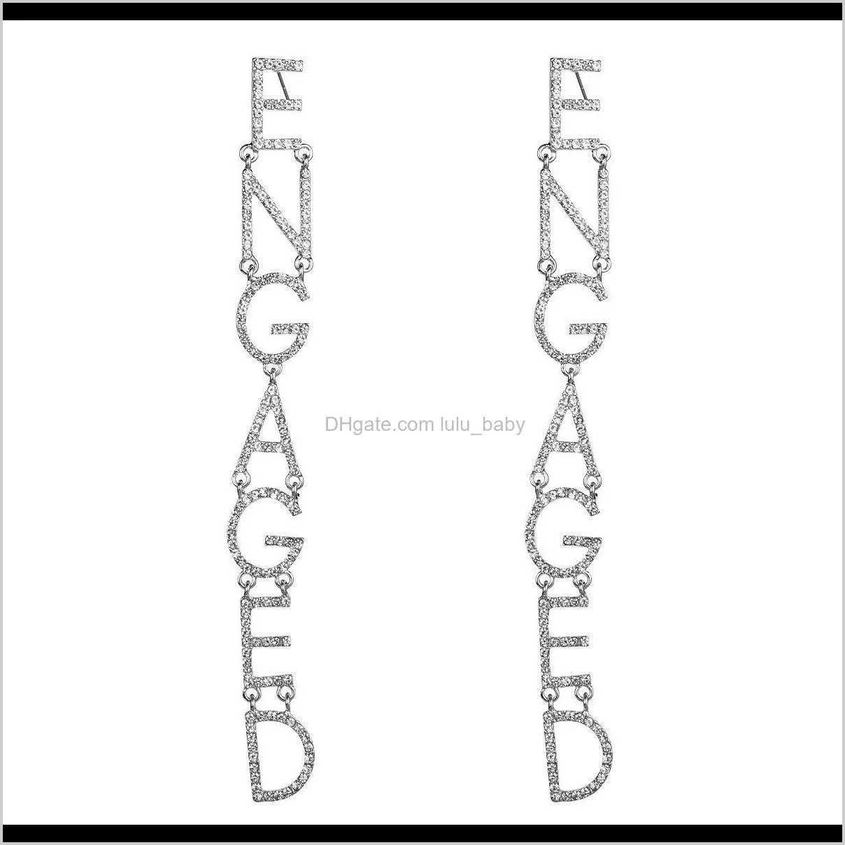 english letters engaged in acrylic diamond bride earrings female full diamond super flash ins net red style