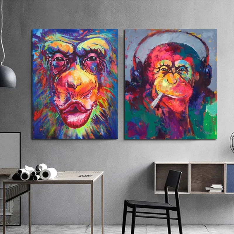 Graffiti Monkey Canvas絵画壁の写真のための居間の動物ポスターとプリント現代のカラフルな家の装飾なしフレーム