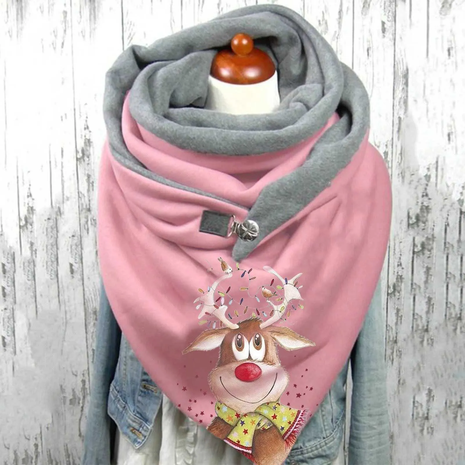 Schal Schals für Frauen Weihnachten Elch Druck Knopf Hals Wrap Mode Schals Schal Frau Winter Warm Foulard