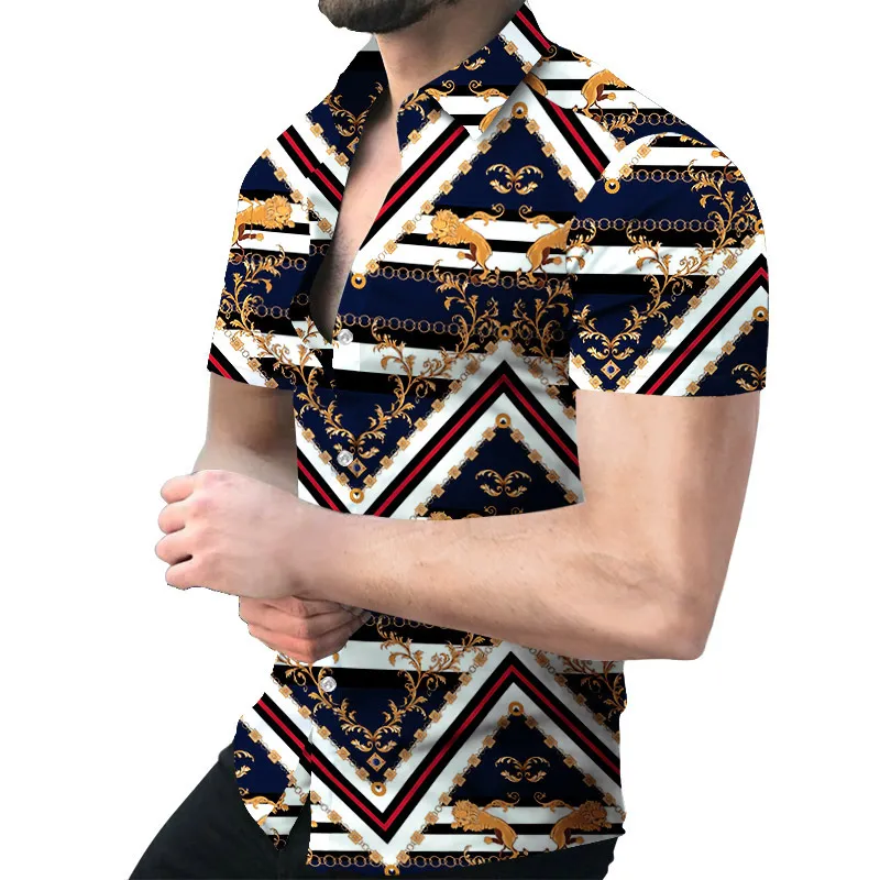 Men's short sleeve button down shirt fashion shirts tops for men small medium large plus size 2xl 3xl printing clothing blous266c