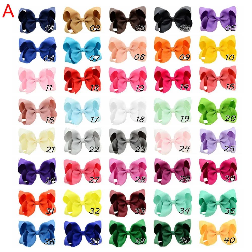 40 Color 4 Inch Fashion Ribbon Bow Hairpin Clips Girls Large Bowknot Headwear Kids Hair Boutique Bows Baby Hair Children's Accessories O1