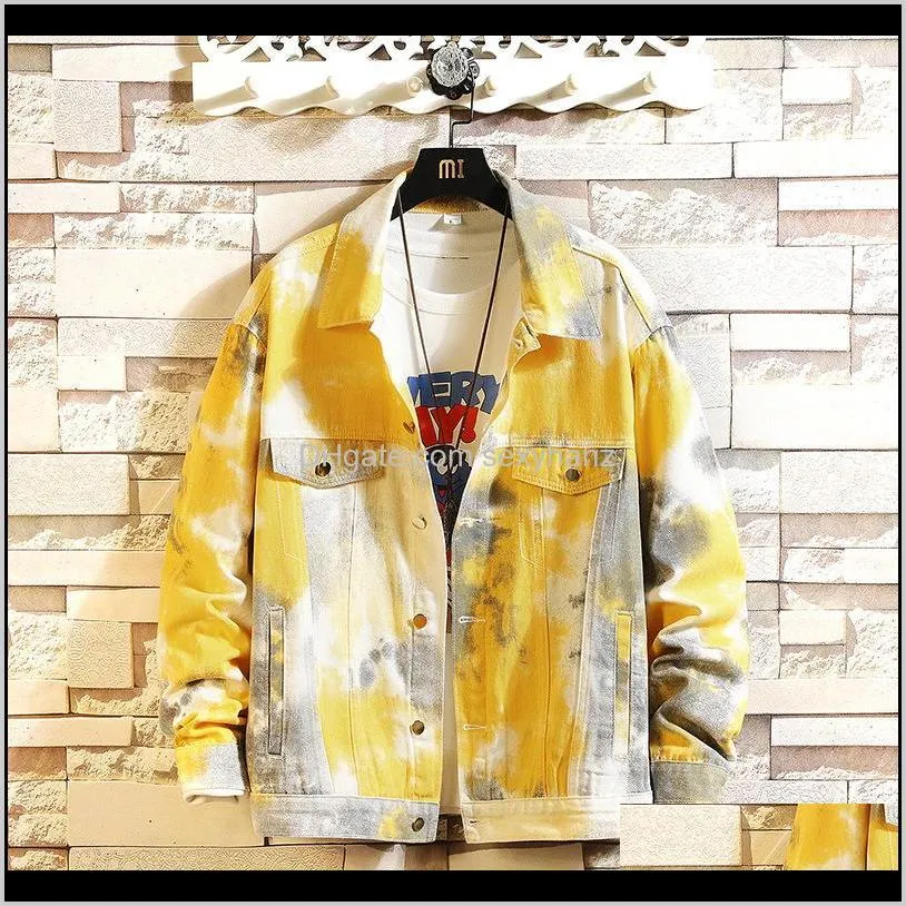 men jacket street art tie-dye male jacket casual autumn&winter long sleeve single breasted sweatshirt outwear coat