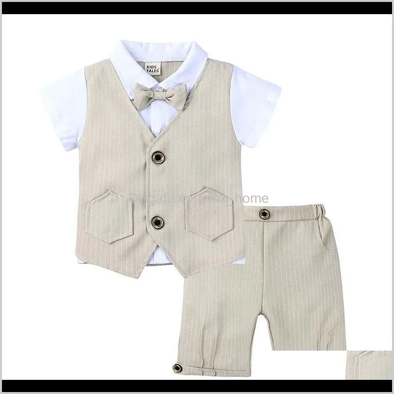 kids boys clothing sets 5 designs bow tie knot shirt stripe shorts button solid pants clothes england style summer 9m-4t