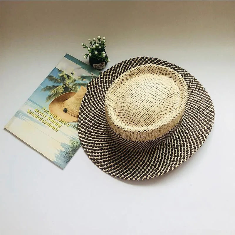 Chapéus de aba larga chapéu de verão feminino topper unissex para homens splice proteção de proteção côncavo praia de palha côncavo