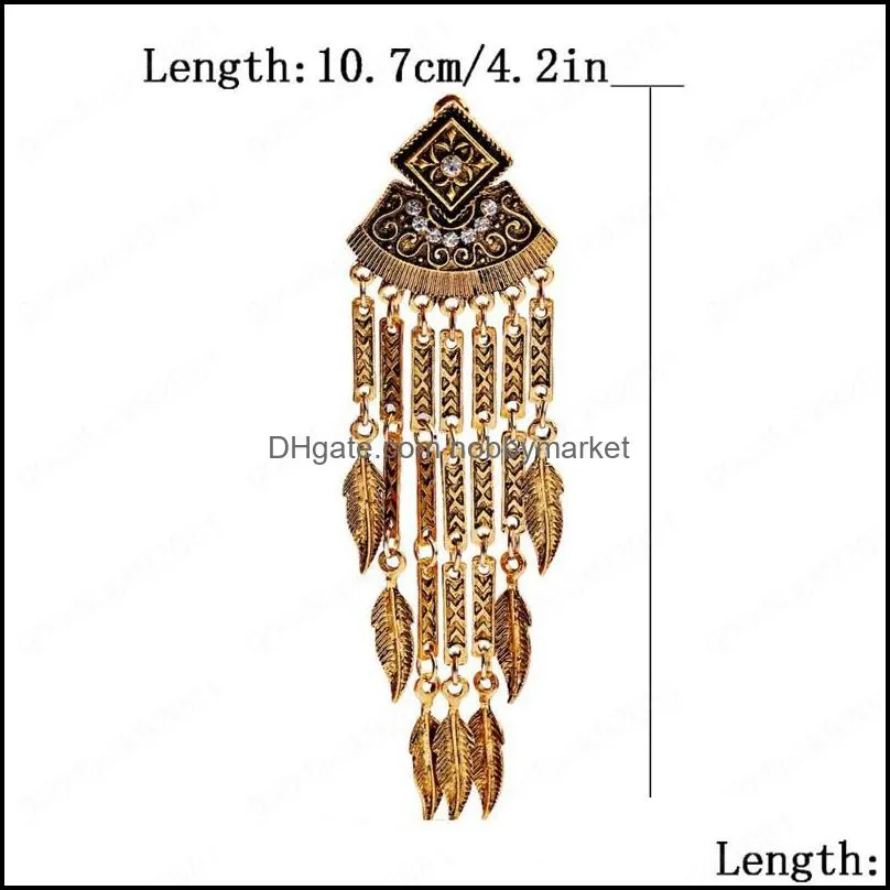 Silver Color Long Leaf Jhumka Earrings For Women Geometric Indian Jewelry Gold Tassel Dangling Earrings Turkey Jewelry