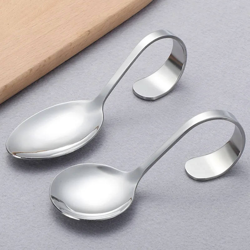 Hotel and Restaurant Use Stainless Steel Canape Serving Spoon Shiny Polish Sea Food with Bendy Handle DH7767