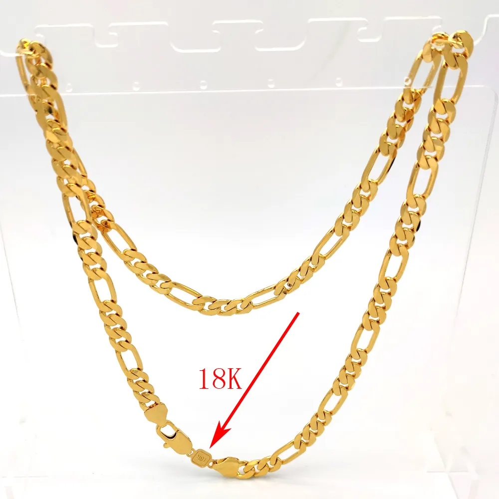 Haute qualité 18 k Stamp Link Ltalian Figaro Chain Solid Gold AUTHENTIC FINISH Collier 24 " 8 * 600 mm Hommes et Femmes