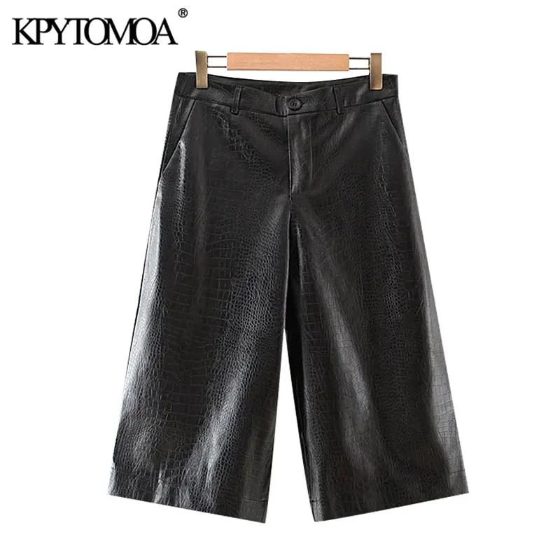 Mulheres Moda Bolsos Do Lado Faux Leather Bermuda Shorts Vintage Cintura alta Zíper Feminino Calças Curtas Mujer 210416
