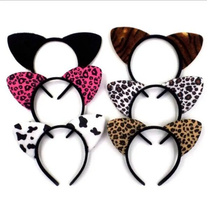 Fascia per capelli con orecchie di gatto Fascia per capelli con cartoni animati leopardati Copricapo per ragazze per bambini Accessori per capelli per feste di Natale Forniture per travestimento