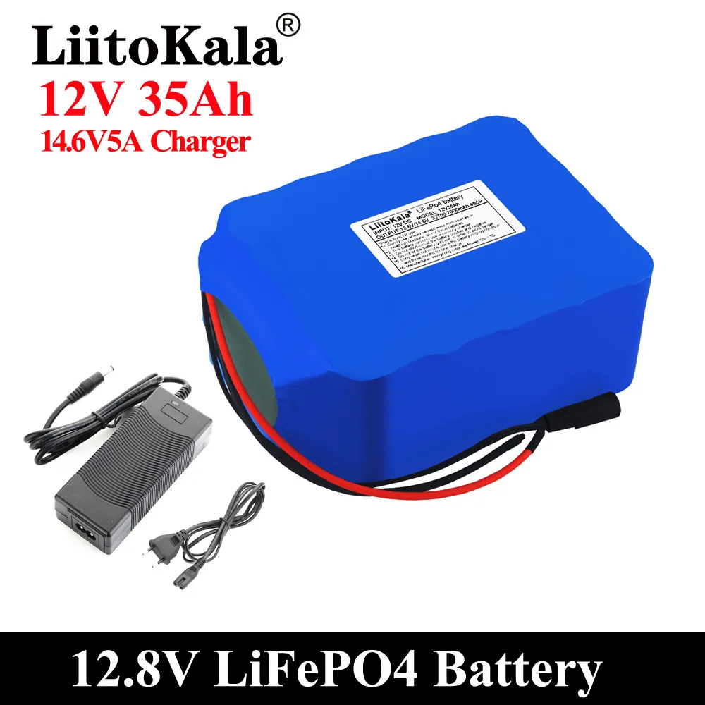 LiitoKala 12V Lifepo4 Battery Pack 12.8V 35Ah with 4S 100A Maximum Balanced BMS for Electric Boat Uninterrupted Power Supply