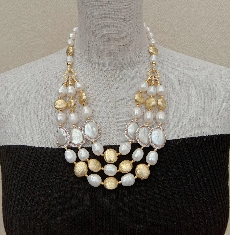Collier 10 Brins De Perles De Culture D'eau Douce Blanche 3mm - Longueur 24 Pouces - NEUF, Argent 925