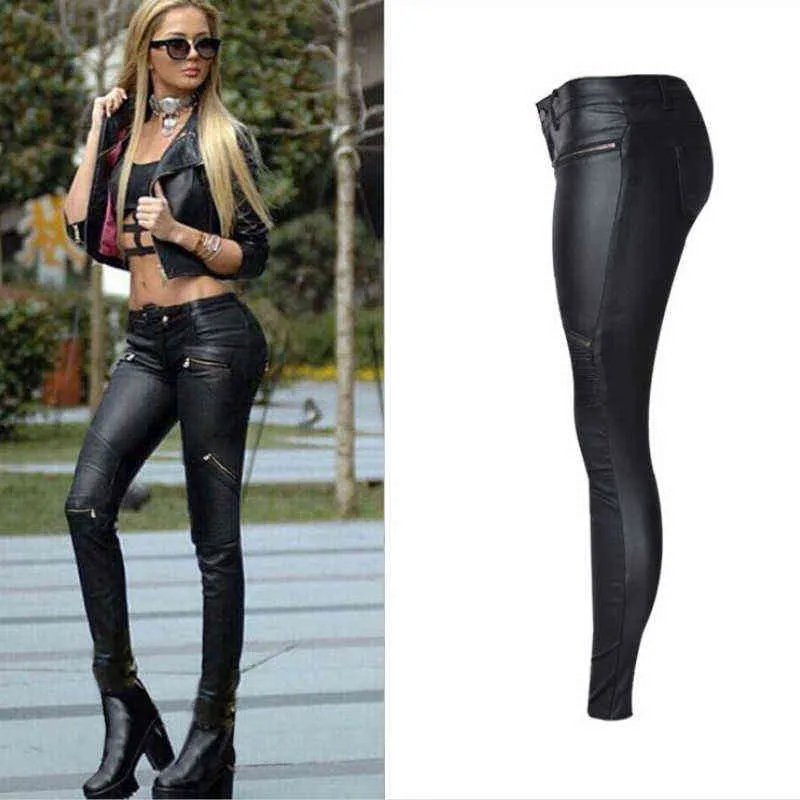 Europe America Moto Birker PU Jeans Women Fashion Zipper Low Waist Push Up  Sexy Leather Trousers White Skinny Pencil Pants Mujer 28513511 From Ub1h,  $36.18