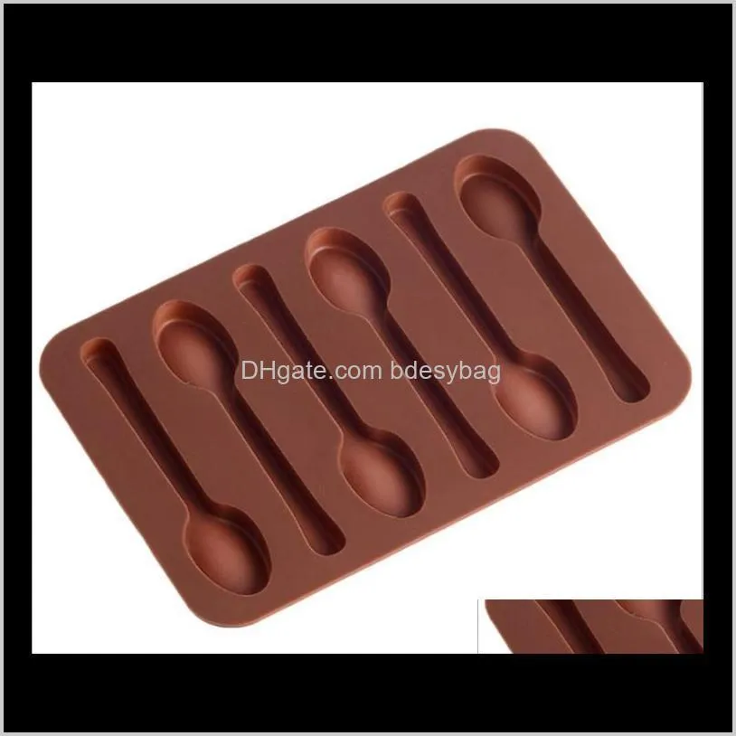 non-stick silicone diy cake decoration mould 6 holes spoon shape chocolate molds jelly ice baking 3d candy