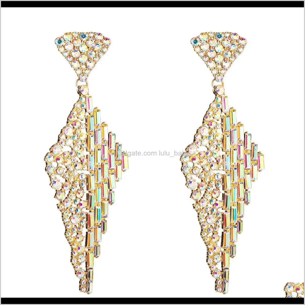 exaggerated wind alloy rhombus semi-circular diamond semi-square diamond ab color rhinestone diamond earrings female street shooting
