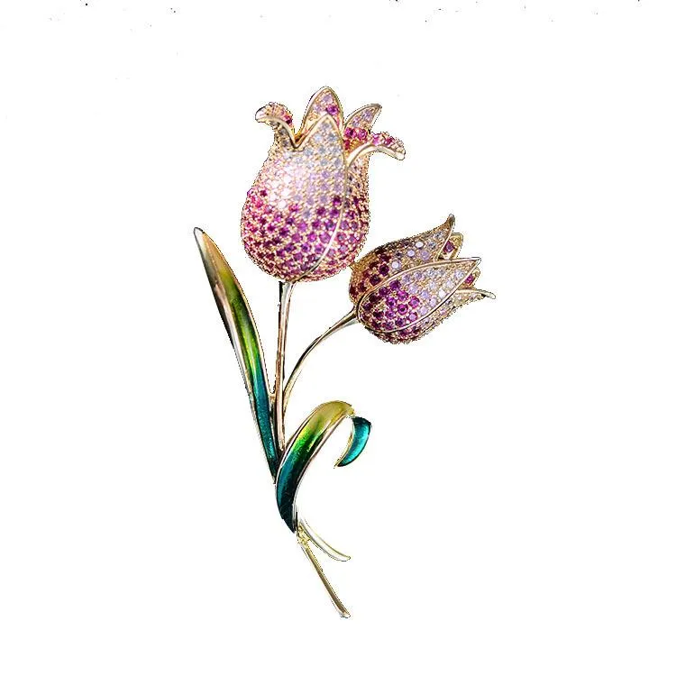 Szpilki, Broszki Przyjazd Lily Kwiat Broszka Pin Urok Cubic Cyrkon Eleganckie Marsage Biżuteria dla kobiet Akcesoria