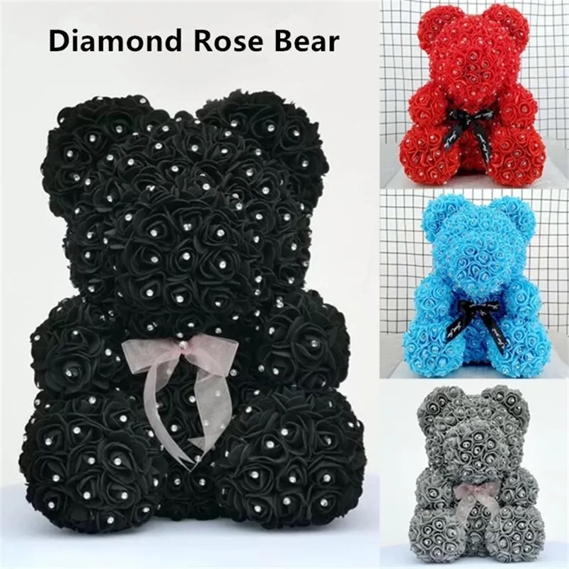 Diamond Rose Bear Eternal Artificial Roses Foam Flower Diamonds bear rose Valentine's Day Romantic gifts Drop 220311