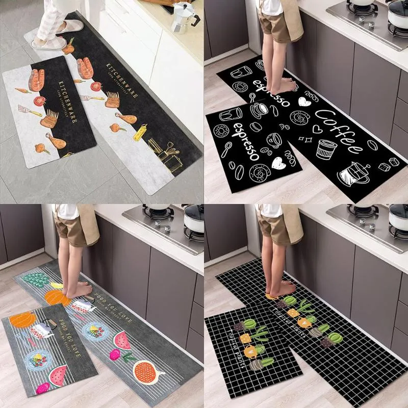 Carpets 2pcs/set Cartoon Non-Slip Long Kitchen Mat Nordic Carpet Floor Area Rugs Washable Bathroom Entrance Doormat Home Decor