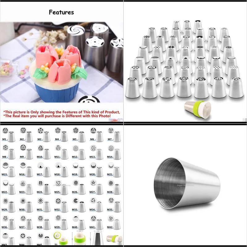 46in1 stainless steel russian style baking nozzles set flower icing piping pastry tips pastry cream decoration tools