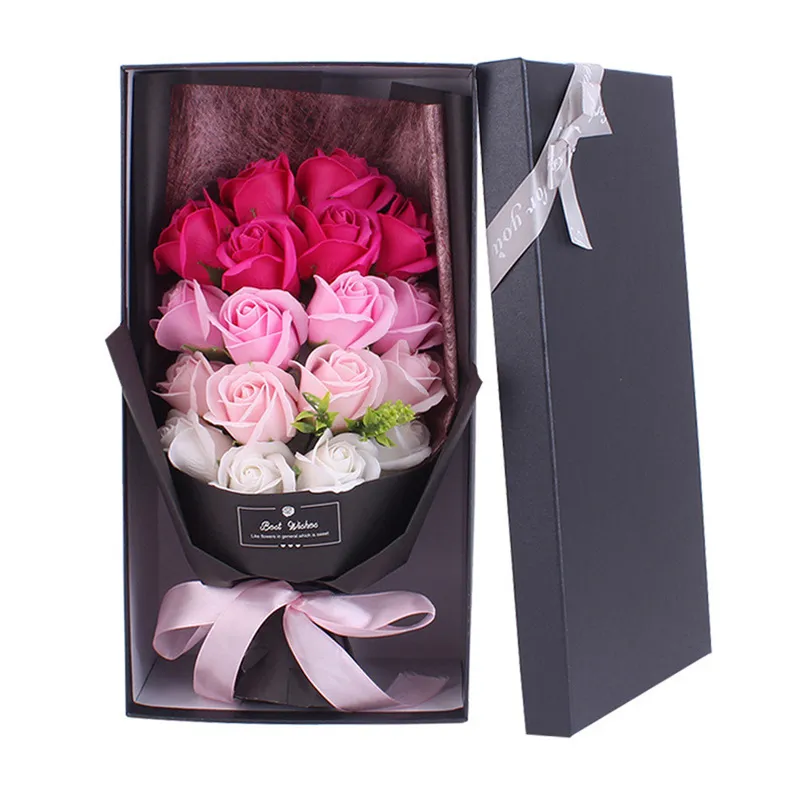 Artificielle Saint Valentin Rose Savon Fleurs Bouquet Fleur De Savon avec Boîte-Cadeau pour Festival Fête Décoration De Noël