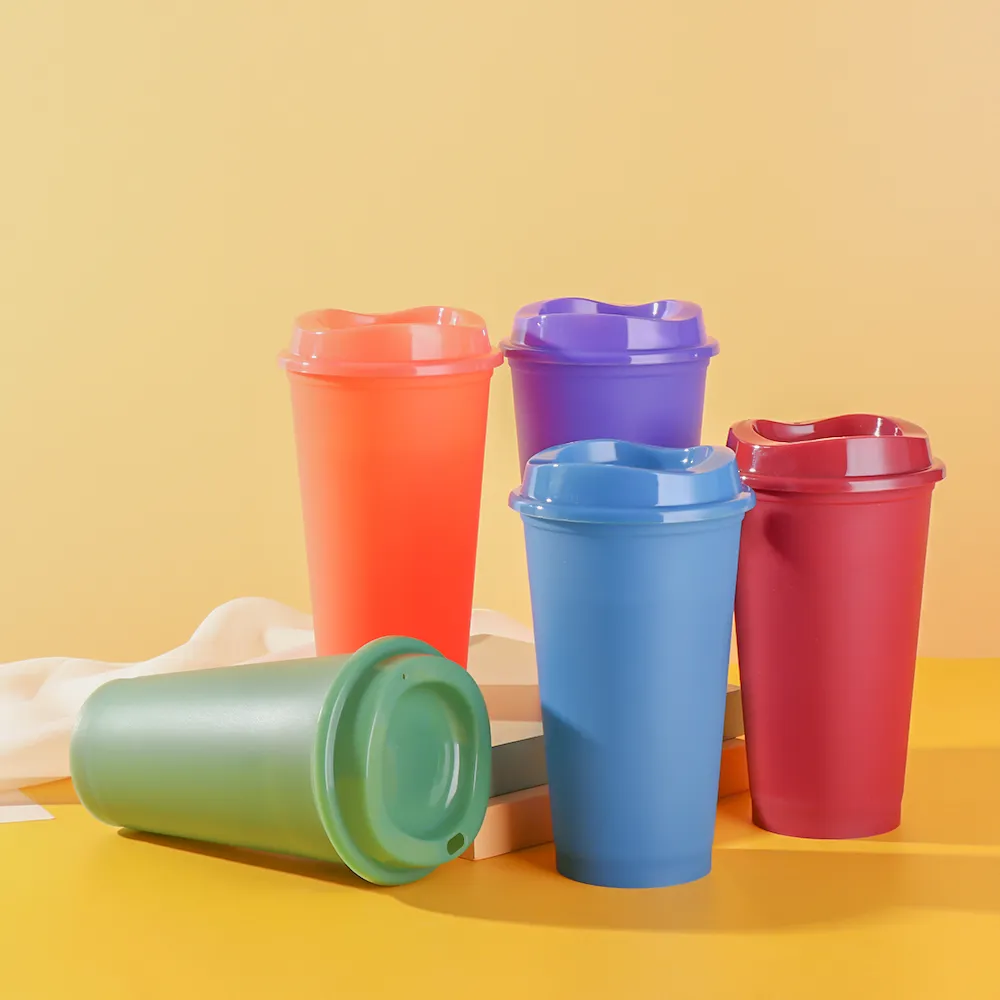 Vaso de plástico portátil que cambia de Color, decoloración de temperatura, bebida de café, bebida de leche, artículos de reciclaje, taza deportiva