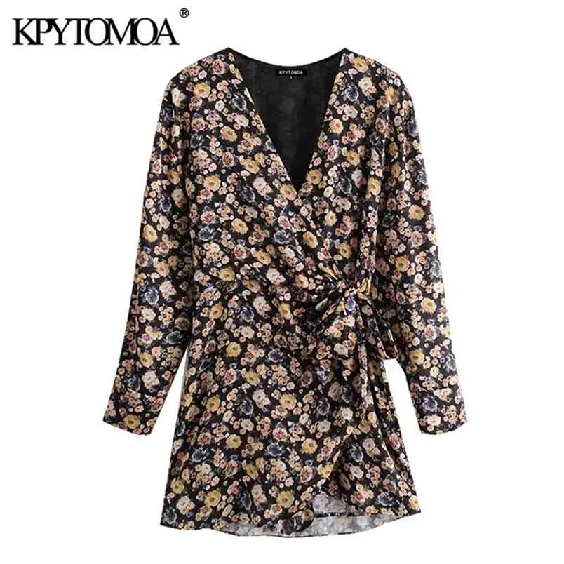 Women Chic Fashion Floral Print Tie Sashes Playsuits Long Sleeve With Inner Zip Female Jumpsuits Mujer 210420