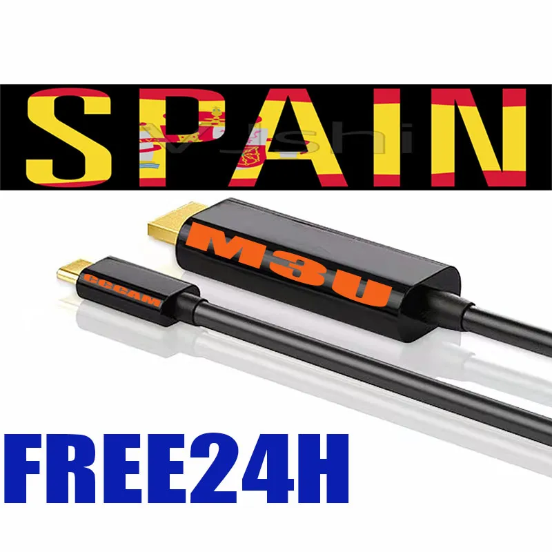 最新の黒の M3U スマート TV データ ケーブルは、無料トライアルとしてスペインで 24 時間配信されます。