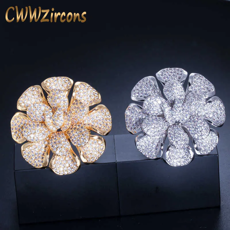 Luxe cubique zircone nigérian Dubai or déclaration grande fleur bagues pour femmes mariage bal bijoux R123 210714