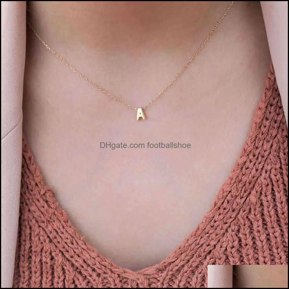 Beaded Necklaces & Pendants Jewelry Sum Fashion Tiny Initial Chain Gold Sier Color Cut Letters Single Name Choker For Women Hanger Poison Dr