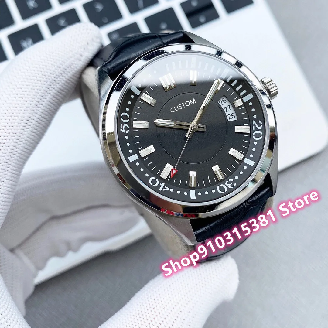 Famoso marca automática homens mecânicos relógios de aço inoxidável relógio de vidro preto relógio de couro preto 41mm