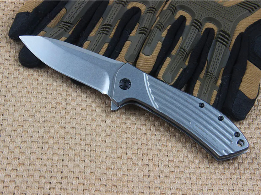 New Flipper folding knife D2 Stone Wash Drop Point Blade Stainless Steel Handle Ball Bearing Folder Knives With Retail Box