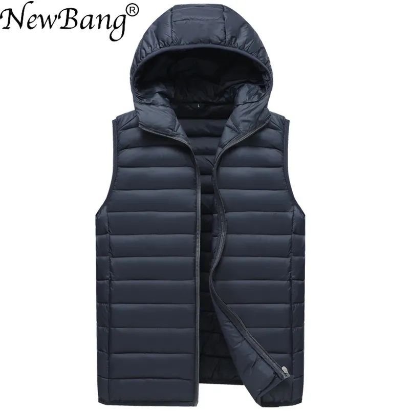 Bang Brand Men's Waistcoat Ultra Light Cotton Vest Men With Hooded Waterproof Sleeveless Warm Liner Male Slim Gilet 211105