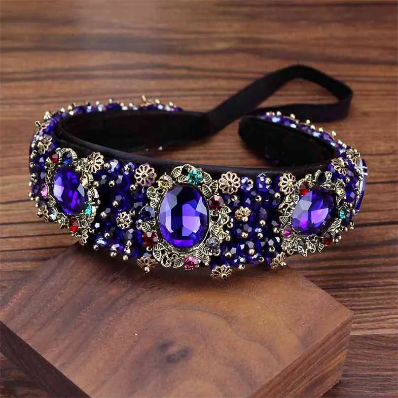 Vintage Baroque Luxo Royal Blue Crystal Noiva Tiara Headband Handmade Hairband Para As Mulheres Meninas Casamento Cabelo Jóias 210707