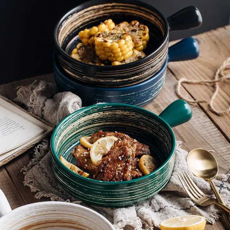 Ensembles de vaisselle nordique avec poignée Bowlhome vaisselle bol de cuisson en céramique personnalité four spécial assiette de riz au four