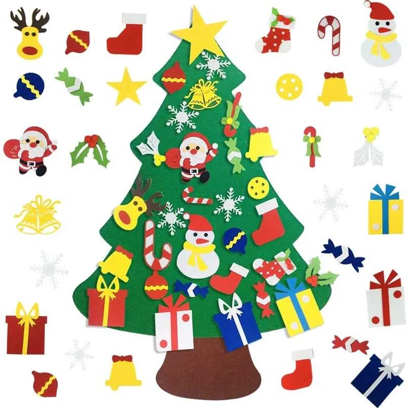 Kids DIY Felt Christmas Tree Christmas Decoration for Home Navidad Year Gifts Christmas Ornaments Santa Claus Xmas Tree 211112