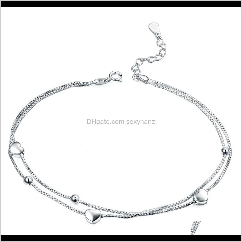 925 sterling silver jewelry love peach women`s korean fashion chain multi layer beach beaded foot decoration