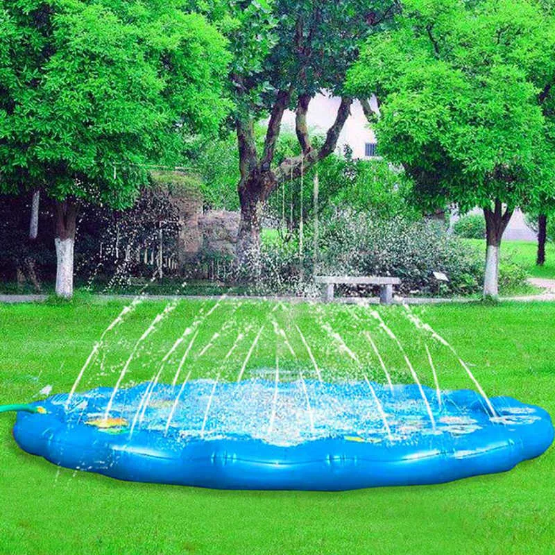 170 cm Niños Aspersor Pad Mat Niños Verano Al aire libre Agua Splash Play Mat Césped Inflable Aspersor Cojín Juguete 210724