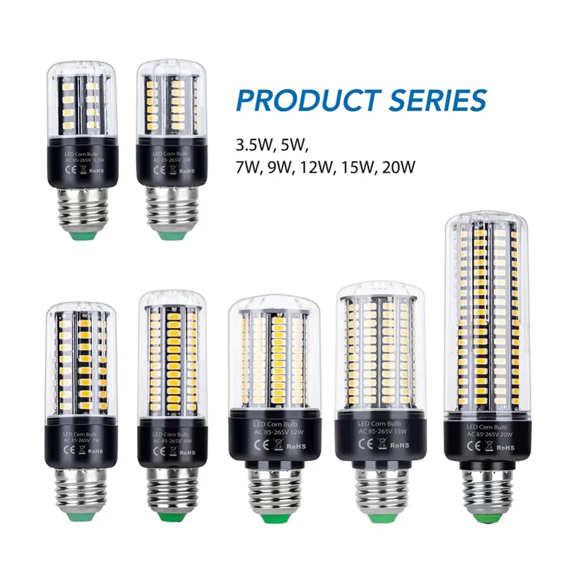 E14 LED Corn Bulb 110V-220 V E27 SMD5736 Brak migotania Światła świecy 28 40 72 108 132 156 189 LED