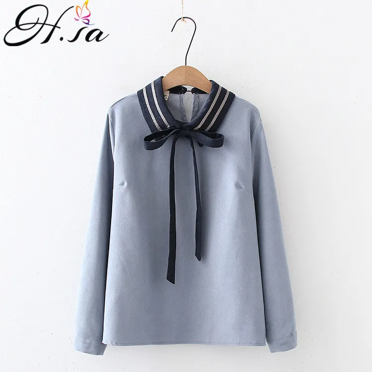 HSA Spring Women Elegant Office Bow Tie Neck Långärmad Casual Shirt Topp Topp Tjock Fleeced Blusa Lady Tops Blouse 210417