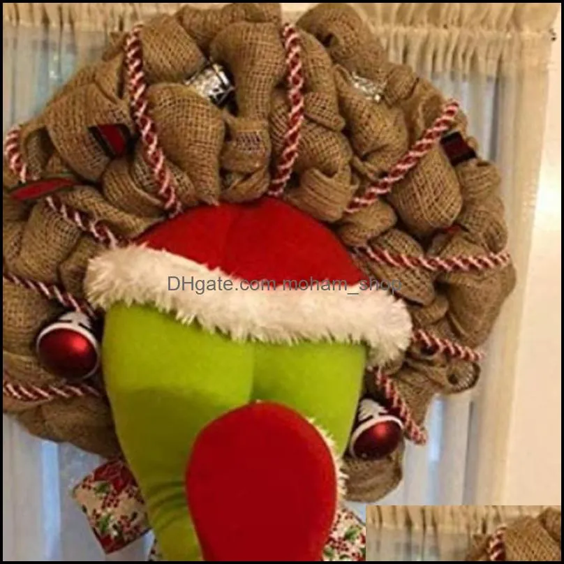Decorative Flowers & Wreaths Linen Christmas Thief Burlap Stealer Design Garlands Pendent Home Front Door Wreath Hoop Hanging Ornament