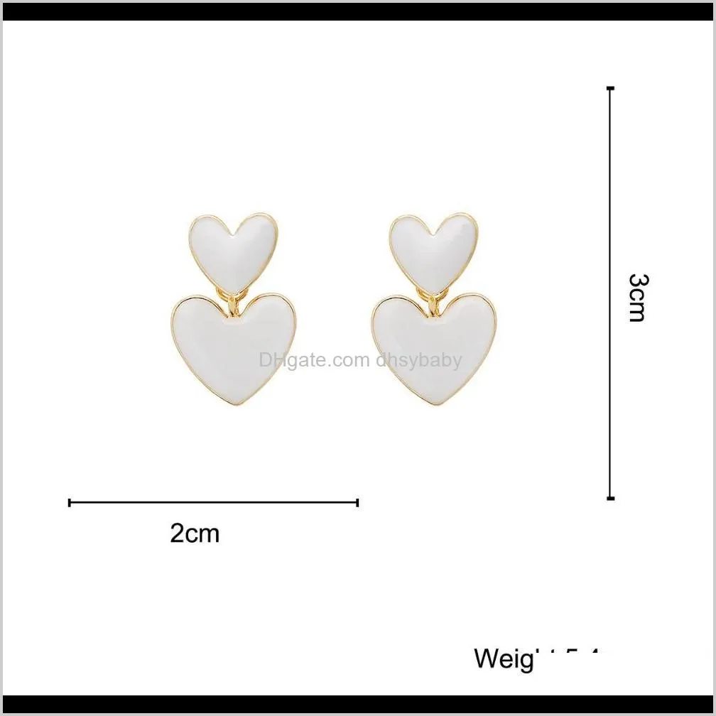 2020 unique design white heart shape dangle earring for women charm double heart statement drop earring two ways to wear