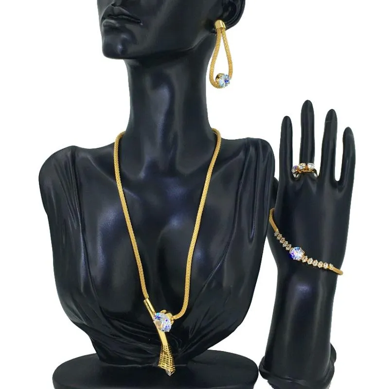 Boucles d'oreilles collier Mejewelry 4 pièces mariée zircone ensembles de bijoux complets pour les femmes fête de luxe dubaï nigéria CZ cristal mariage FHK12254