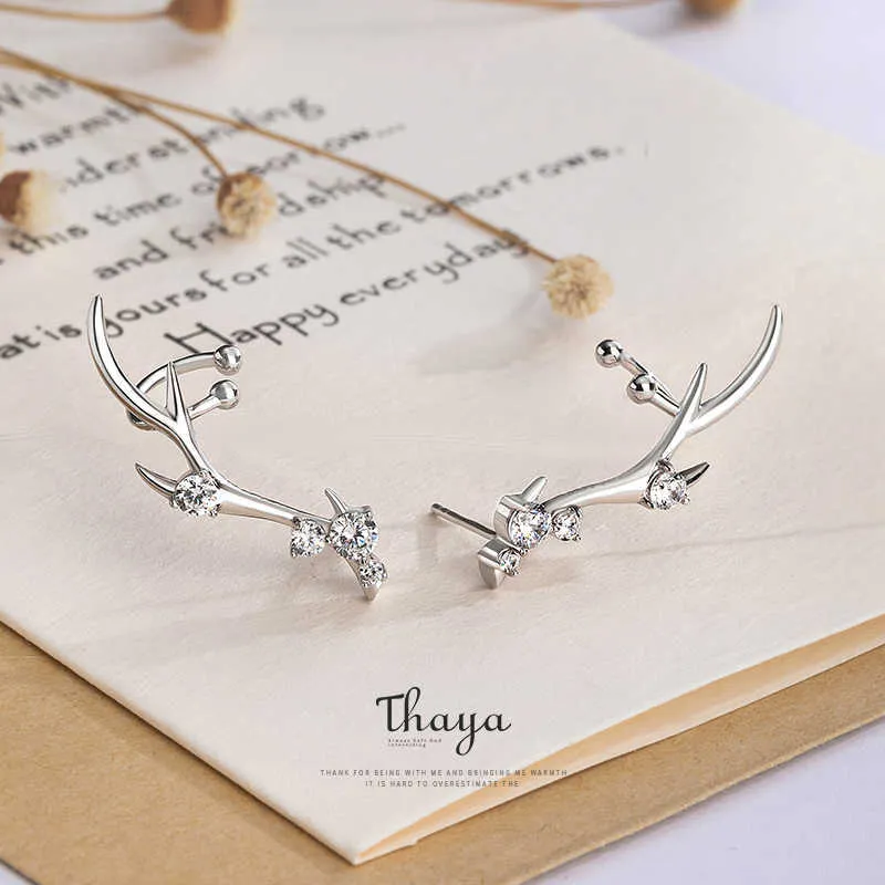 Thaya srebro 925 biżuteria wysadzane diamentami kolczyki z cyrkoniami Deer Crown Style kolczyk dla kobiet zaręczyny Fine Jewelry 210609