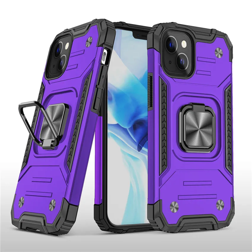 Shocksäker hybrid PC TPU Armour Car Holder Magnet Defender Telefonfodral för iPhone 13 Pro Max Moto G Stylus 5g Finger Ring Cover